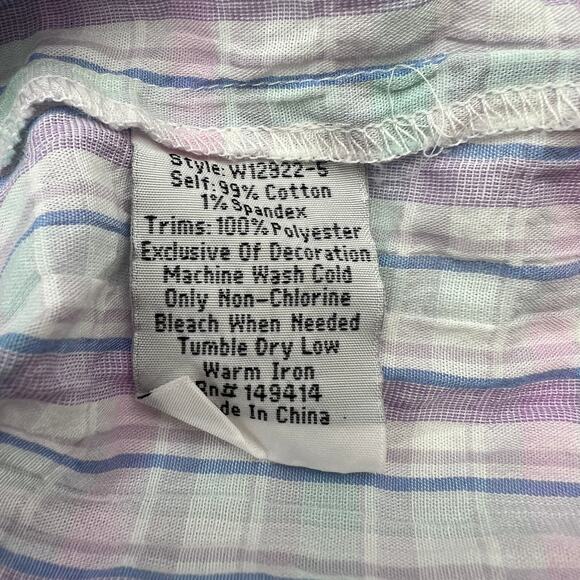 Johnny Was Malo Embroiderd Tunic Plaid Cotton Top Lilac Floral - Picture 6 of 9